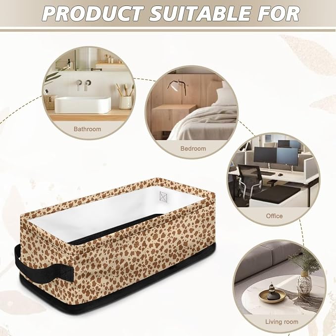 Leopard Toilet Paper Storage Basket with Handle, Decorative Shelf Bins Bathroom Basket Toilet Tank Topper Paper Storage for Toilet Roll Paper, Vanities Cabinets Towels