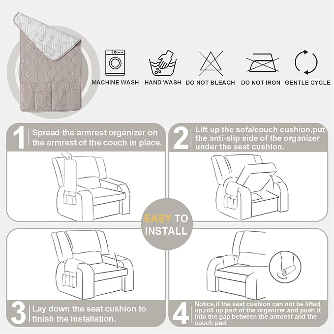 Waterproof Armrest Chair Covers with 6 Side Pocket 1 2 3 Seater Anti-Slip Chair Headrest Cover Armchair Slipcover Washable Protector for Pets Leather Sofa Couch (Apricot,1 Seater 3PCS)