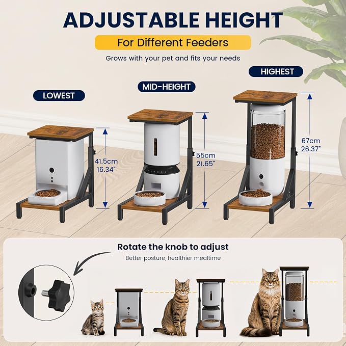 Snughome Adjustable Automatic Cat Feeder Stand, Elevated Cat Feeding Station with 3" Raised Platform, Smart Feeder Riser Table, Helps Promote Comfortable Feeding Posture, Metal Frame & Particleboard