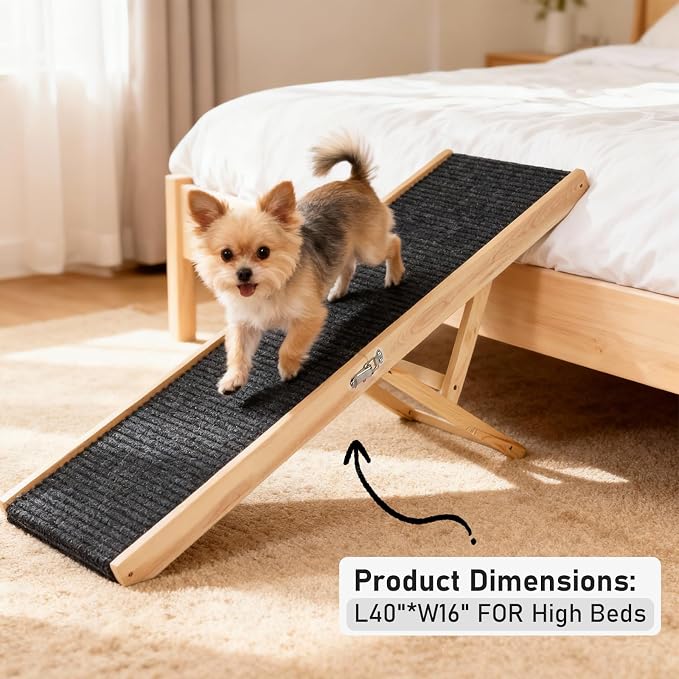 Foldable Dog Ramp for Bed and Couch, Portable Pet Ramp for Easy Storage | Adjustable Height with Leather Handle, Perfect for Small Dogs and Cats, 5 Adjustable Height, Portable 47.24'' Long