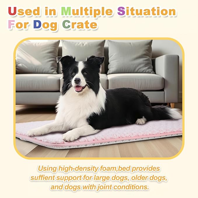 Dog Bed for Crate Pad, High Resilience Foam Crate Mat Bed, 35x22, Pink | Kennel Mat Bed for Medium Large Dogs, Supportive, Non-slip Bottom, Lightweight & Portable, Washable, Suit for Travel, Trunk