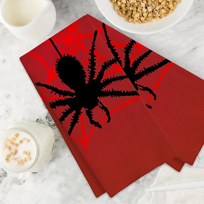 Red Spider and Spider Web Hand Towels,Set of 2 Absorbent Bath Towel Kitchen Dish Towel Home Gym Hotel Bathroom Decor,16x24 Inches