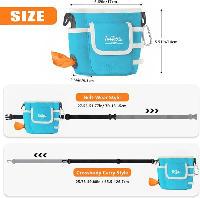 Dog Treat Pouch with Magnetic Closure for Pet Training | 3-Way Wear Treat Bag, 900D Waterproof Fabric, 4 Storage Spaces for Walking, Hiking, Agility, Training & Daily Rewards, Blue