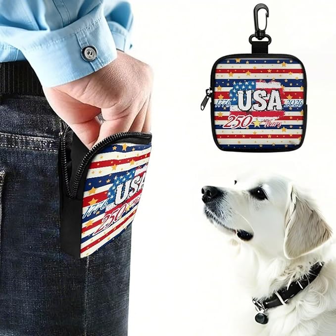 Dog Training Pouch Lightweight Zipper Dog Treat Bags Training Pouch Small Puppy Snack Dispenser Portable to Take Pet Eseentials American 250th Anniversary