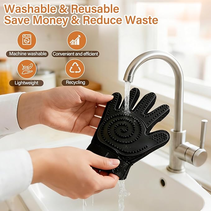 2-in-1 Upgrated Dual Sided Pet Hair Removal Glove, Gentle Deshedding Brushes for Dogs & Cats with Long and Short Fur, Reusable Electrostatic Pet Hair Remover Gloves for Sofa Clothing Cat Beds - 1 Pair