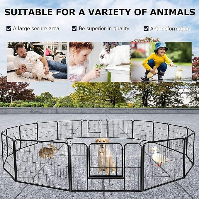 BestPet | Dog Playpen | 24", 16 Panels | Heavy Duty Metal Pet Exercise Pen | Indoor/Outdoor Fence Panels | Rust-Resistant, Removable, Tool-Free Setup | Anti-Skid, Expandable Design