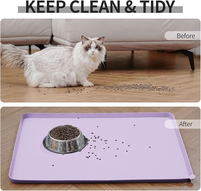 Reopet Waterproof Pet Feeding Mat, Non-Slip Silicone Placemats for Dog Cat Food and Water Bowl, High Raised Edges to Prevent Spills and Protect Floors