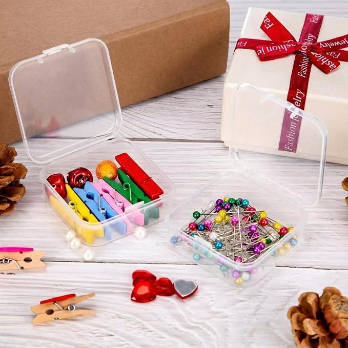 24 Packs Small Clear Plastic Beads Storage Containers Box with Hinged Lid for Storage of Small Items, Crafts, Jewelry, Hardware(2.12 x 2.12 x 0.79 Inches)