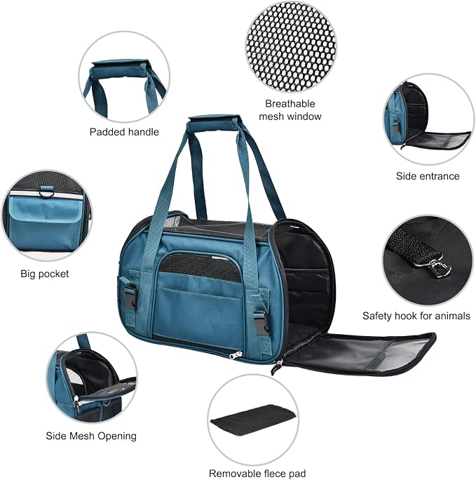Jespet Airline Approved Soft-Sided Kennel Pet Carrier Travel Handbag | Lightweight, Foldable, Portable, Built-In Safety Leash, Luggage Sleeve, for Cats & Small Dogs, for Indoor & Outdoor
