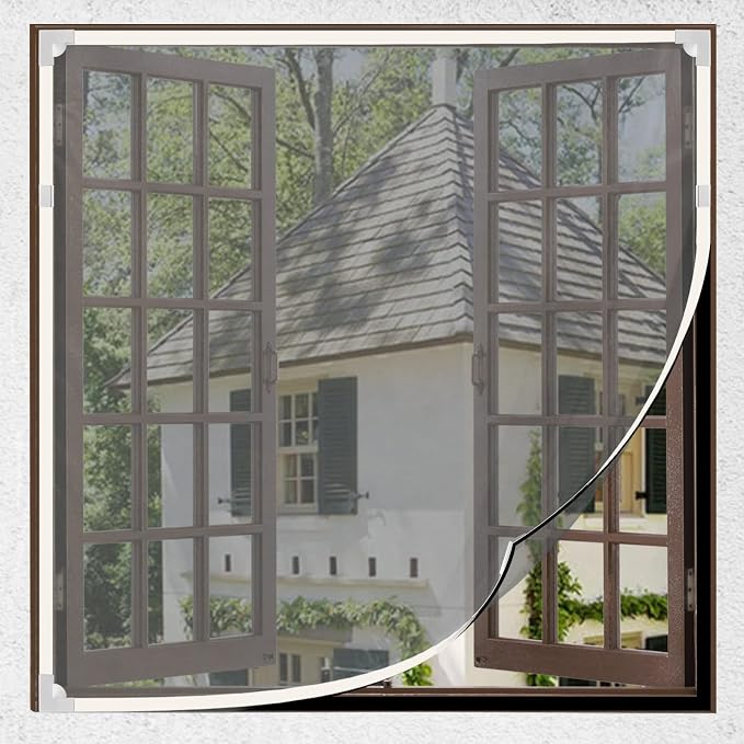 Adjustable Magnetic Mosquito Fiberglass Screen kit Seamless Window Screen for Pet/Screen/Porch Screen/Basement Window (Frame Length:197"/Screen:39"x59", White Frame + Black Screen + Gray Screen)