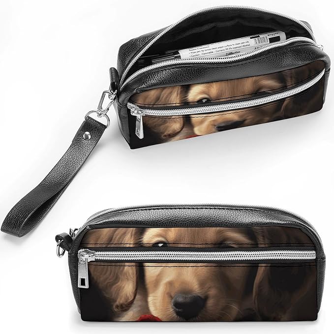 Pencil Pouch Cute Pet Dog Pencil Case Zipper Storage Bag with 2 Compartments Portable Pen Bag Desk Organizer Marker Pen Case