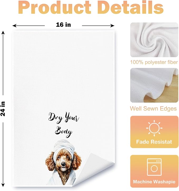 Funny Poodle Dog Hand Towels for Bathroom Washroom, Gifts for Poodle Lovers Women Men, Dog Bathroom Decor, 16x24 Inch Set of 4
