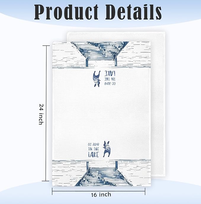 Pit Bull Lake House Decor Dish Towels,Lake House Gifts,Funny Lake Dog Kitchen Towels Decorative,Dog Lover Mom Gifts Hand Towels Drying Cloth for Kitchen Bathroom Decor,16x24 Inch