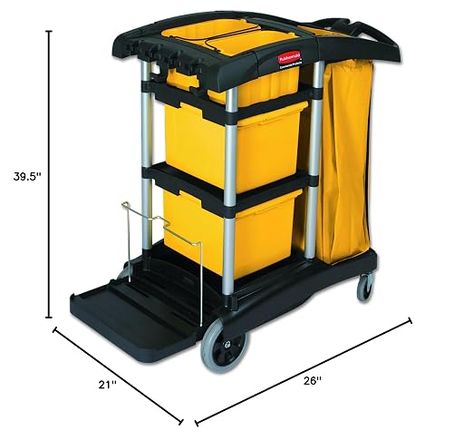 Rubbermaid Commercial Products High-Capacity Janitorial Cleaning Cart with Bins, Black, Zippered Vinyl Bag and Wheels, Transport Cleaning Supplies in School/Facility