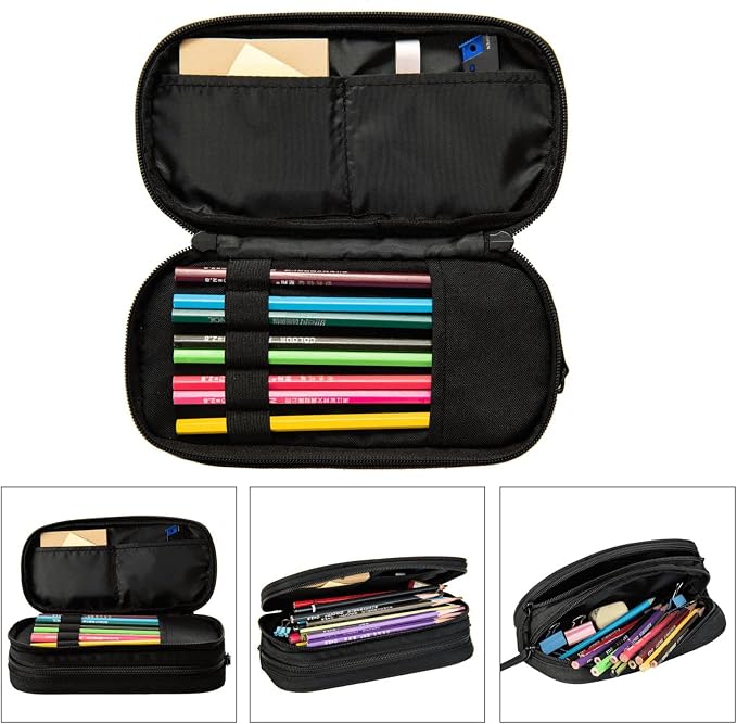 Cartoon Cat Cute Pencil Pouch, Oxford Cloth Pen Case With Double Zipper Compartments, Portable Stationery Organizer For Office Supplies, Travel Accessories Makeup Items
