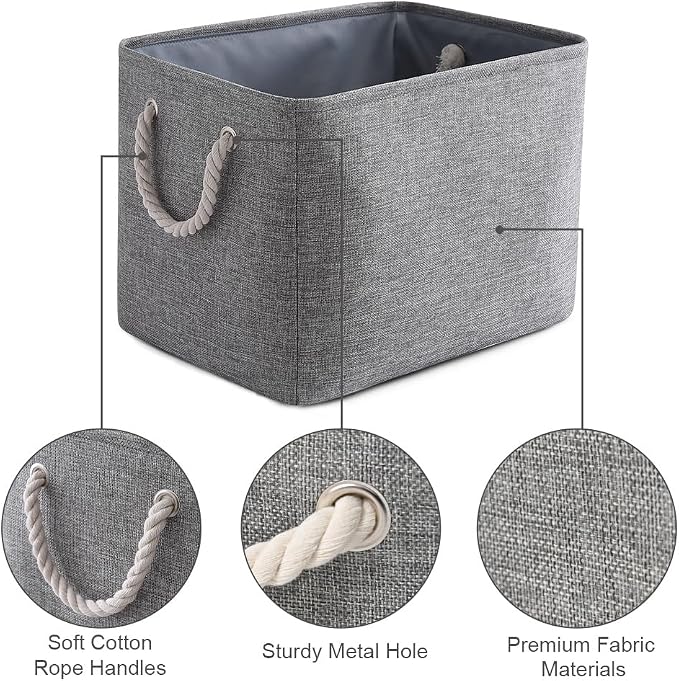 Storage Basket for Organizing - 16x12x12 inch 3 Pack Fabric Storage Cubes, Cube Storage Bin for Shelves Closet Organizer Cloth Gift Toy (Grey)