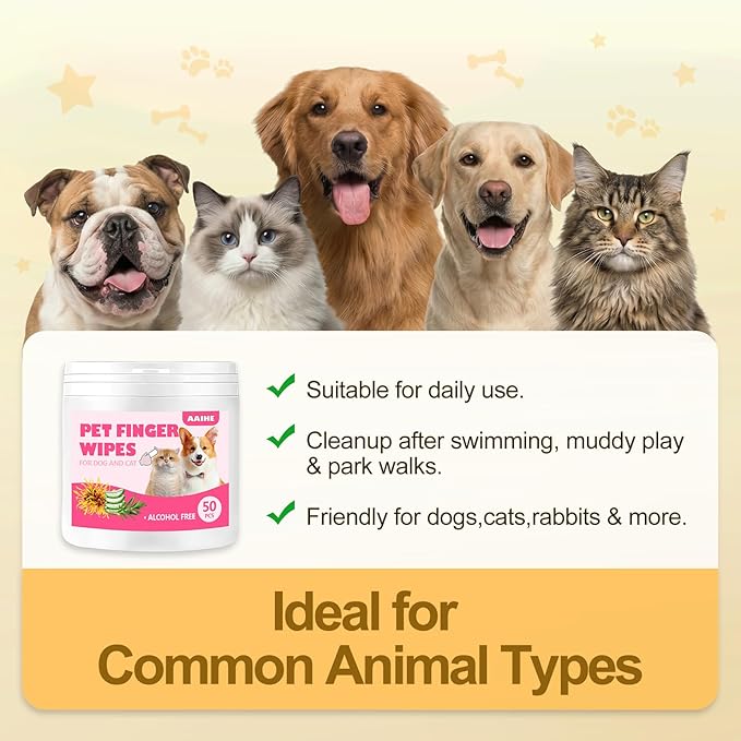 Dog Ear Finger Wipes,Gently Remove Ear Wax & Dirt,Relieve Ear Itching. All Natural Ingredients Dog Ear Wipes.Safe & Gentle Ear Wipes for Dog & Cat - 50 Count