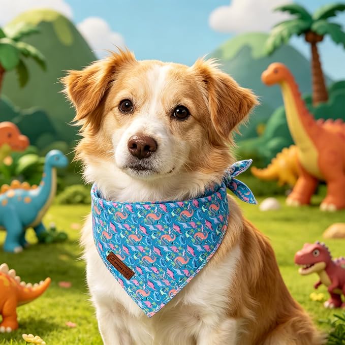 Dinosaur Dog Bandana, Summer Dinosaur Puppy Bandana for Small Medium Dog, Cotton Dino Pet Triangle Bid Scarf Kerchief for Girl Boy Dogs or Cats