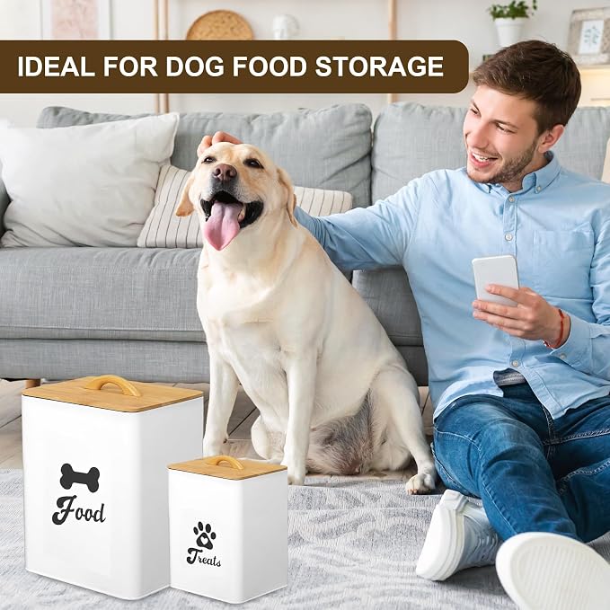 Dog Treat Container 2PCS, Dog Food Storage Container with Lids Airtight, Dog Treat Jars for Kitchen Counter-7+3Lbs, Small Dog and Cat Cookie Jar for Storage, Pet Treat Container (Upgraded) White