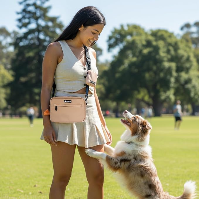 Dog Treat Pouch with Removable Small Pet Training Treat Pouches, Built-in Poop Bag Dispenser, Adjustable Shoulder Strap Cross Body Dog Walking Bag (Coffee)