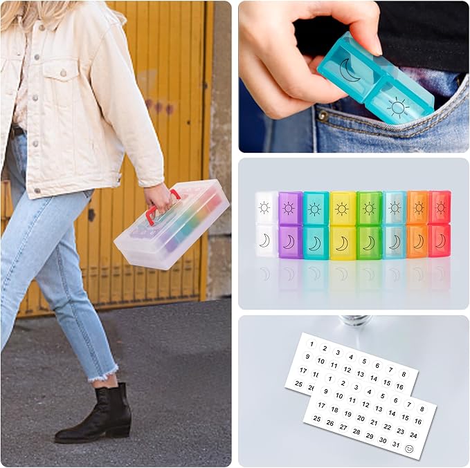 Monthly Pill Organizer 2 Times a Day,30 Day Pill Organizer 2X a Day,Pill Boxes and Organizer 2 Times a Day with Travel Case,Moth Pill Box Am Pm Month Pill Box Organizer with 32 Daily Compartments