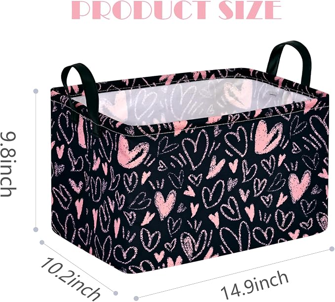 MAIZMZ Girls Basket Empty Gift Basket with Handles,Closet Shelf Storage Organizer Bins Heart Print Girls Nursery hamper Kids Toys Books Box Room Decor