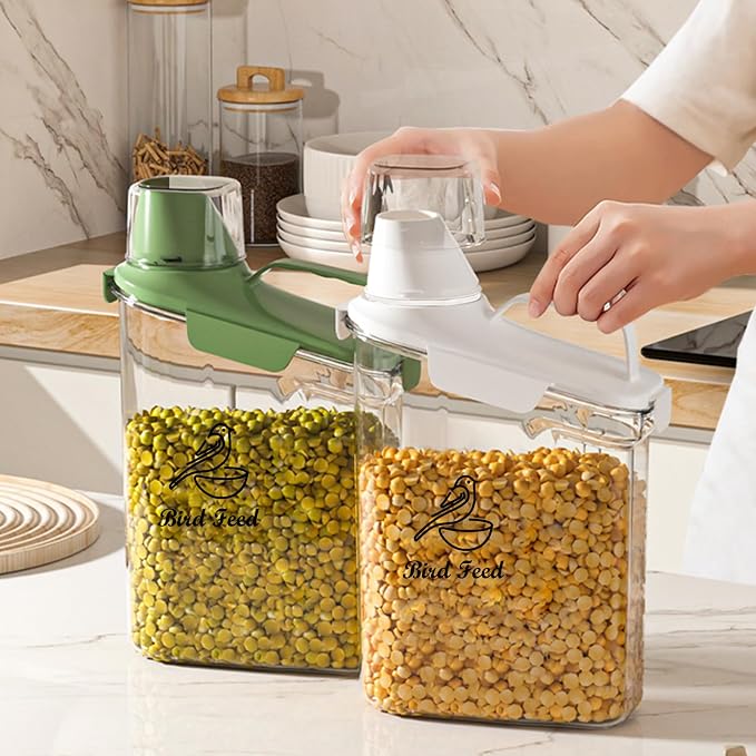 Bird Seed Storage Container Portable-3 Qt/2.8 L Clear Pet Food Container-with Measuring Cup/Lid,Airtight Wild Bird Seed Dispenser for Storing Sunflower Seed|Squirrel proof|BPA Free-Green