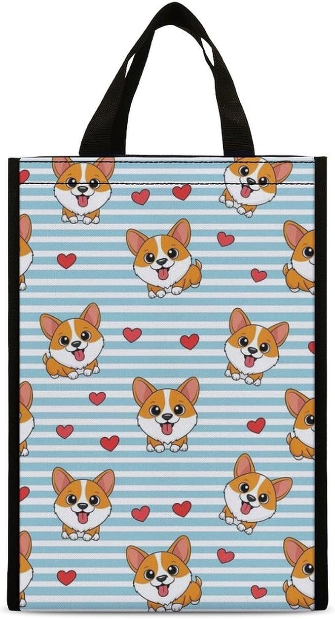 Insulated Lunch Tote Bag Reusable Lunch Box Container Insulated Meal Bags Portable Food Organizer Compatible with Cute Cartoon Lovely Corgi Dogs And Hearts