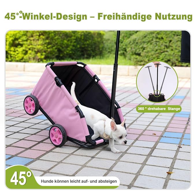 Mini Dog Strollers for Mini Pets, Foldable Multifunctional Shopping Carts with Extendable Pull Handle, Doggie Wagon Built-in Cushion and Safety Rope with Storage Bag (Pink)