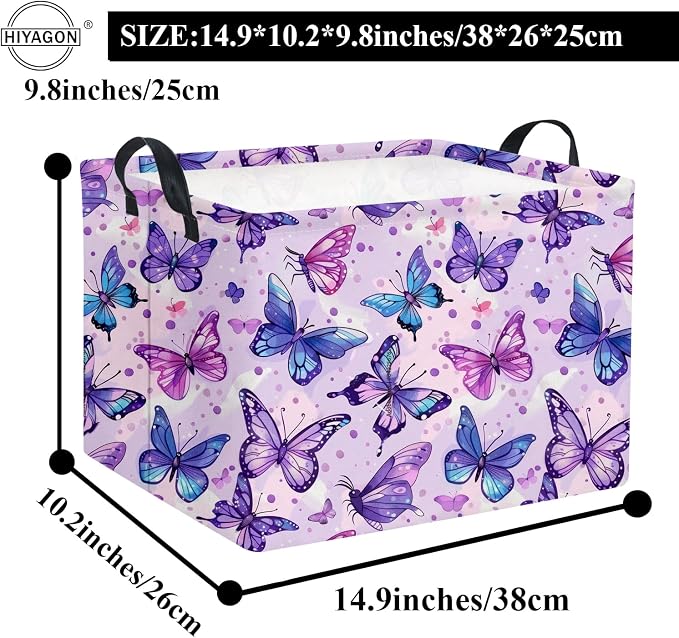 Rectangular Butterfly Basket Baby Storage Basket Storage Bin Organizer Box Room Decor(Purple Butterfly)