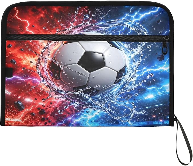 Soccer Neon 13 Pocket File Organizer Expanding File Folder with Front Pouch Portable Business File Storage Document Organizer Folder with Zipper