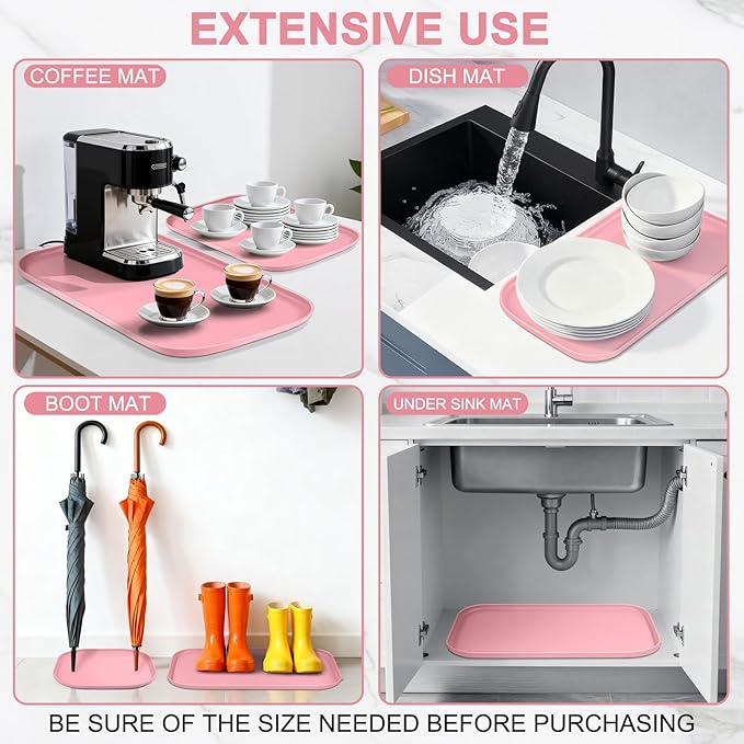 Smilool Silicone Pet Food Mat with Raised Edge for Food and Water Bowl, Dog Feeding Mats, Cat Food Trays for Floor Waterproof, Rubber Tray for Dogs and Cats, 24 x 16 x 0.8 Sakura Pink