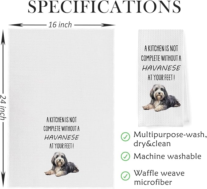 Funny Havanese Kitchen Towels - Havanese Gifts Waffle Weave Dish Towels for Kitchen Decor, Dog Lover Mom Gifts Decorative Hand Tea Towel, 16x24 Inch