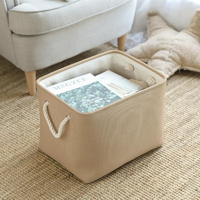 Organization and Storage Basket for Organizing - 3 Pack 16x12x12 inch Cube Fabric Storage Cubes, Storage Bin for Shelves Gift Closet Organizer Cloth Toy (Beige)
