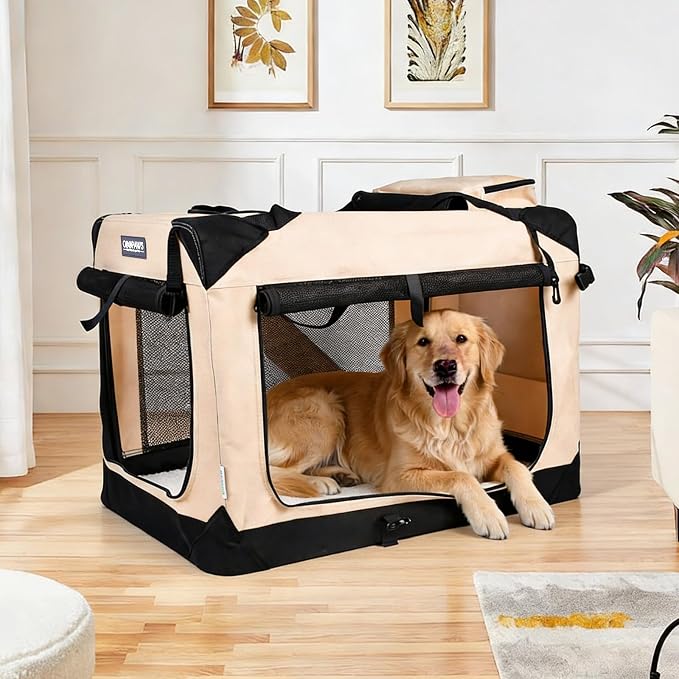 Jespet 3 Door Soft Dog Crates Kennel for Pets, Folding Travel Pet Carrier | 3 Mesh Doors 36'' Dog House, Large Pocket, Easy to Install, Steel Frame, Removable Crate Pad, For Indoor & Outdoor