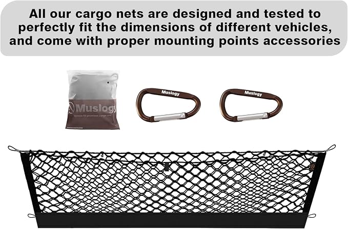 Muslogy Cargo Net for 2025 2026 Toyota 4Runner Accessories | Custom Fit, Trunk Storage Organizer Net for SUV Sedan Van Divider, with Heavy Duty Carabiners, Night Visible Grab Handle