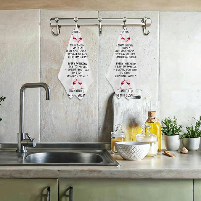 Lovdazzles 2 Pcs Funny Wine Kitchen Towels, Humorous Decorative Absorbent Microfiber Dish Cloth Tea Towel, Waffle Soft Hand Towels for Kitchen Home Bathroom Decor, Gag Gifts for Wine Lover