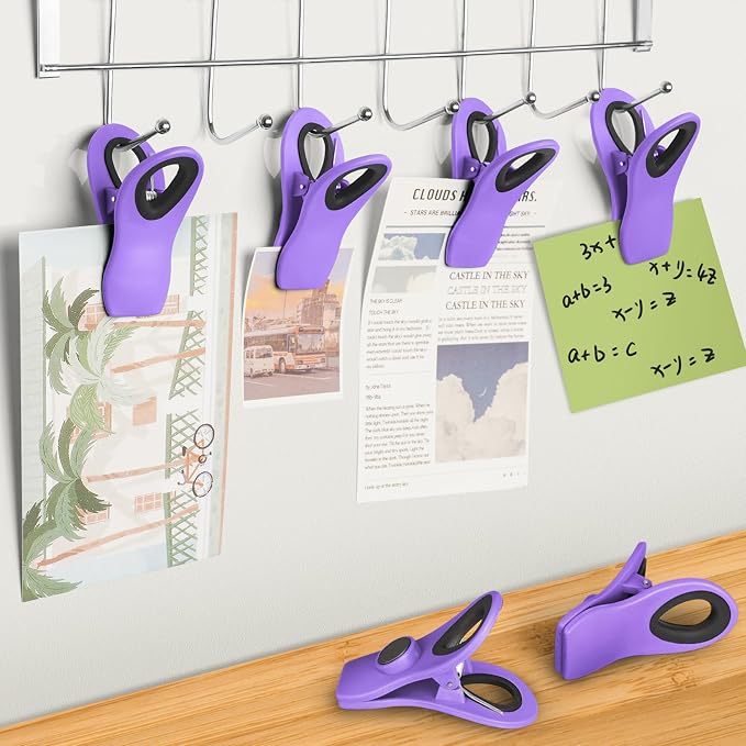 12 Pack Chip Clips, Bag Clips for Food, Magnetic Sealers for Chips and Other Food, Plastic Bag Clip for Kitchen, Fridge, Clothes, Sewing and Artwork (Purple)