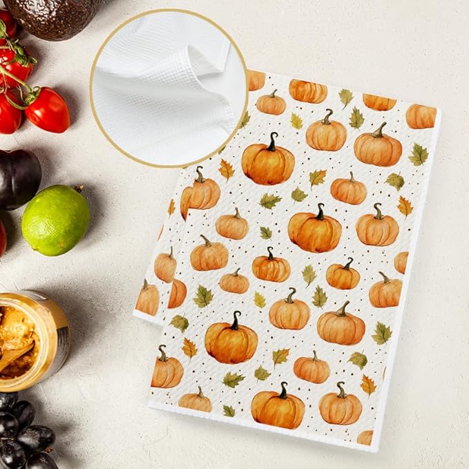 Thanksgiving Orange Pumpkin Kitchen Towels Fall Decor Gifts for Home,Hello Pumpkin,Flour Sack Dish Towels,Tea Towel Baking Cooking Drying Cloth for Kitchen,Fall Farmehouse Decoration
