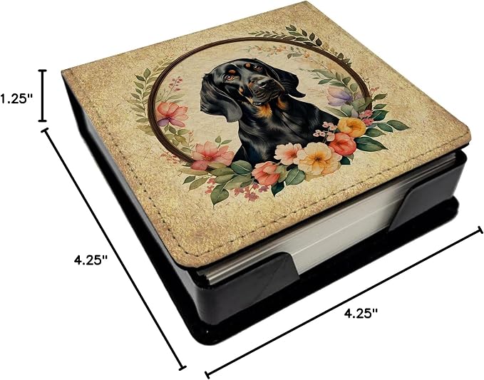 Caroline's Treasures Black and Tan Coonhound and Flowers PU Leather Note Paper Holder with Artist-Designed Cover, Desk Accessory, Office Gift
