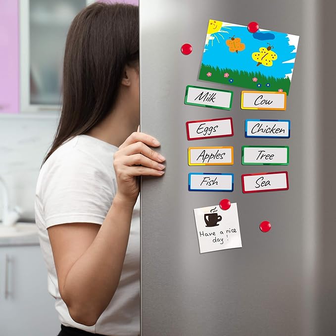 32 Pieces Strong Dry Erase Magnetic Labels 3.3" x 1.3" | Writable Magnetic Name Tags Strips Plates Dry Erase Magnets for Whiteboard Classroom Locker Refrigerator Metal Shelves Crafts | Bonus Included