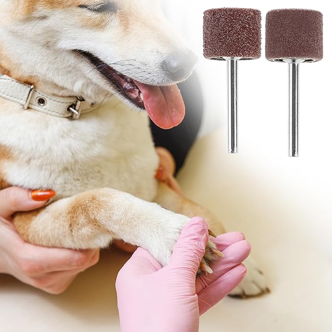 QWORK Pet Nail Grinder Replacement Kit - 20 Sanding Bands (60 & 100 Grit) & 2 Grinding Drums for Dog Claw Care - 0.5 Inch Grooming Tool Accessory for Trimming & Smoothing