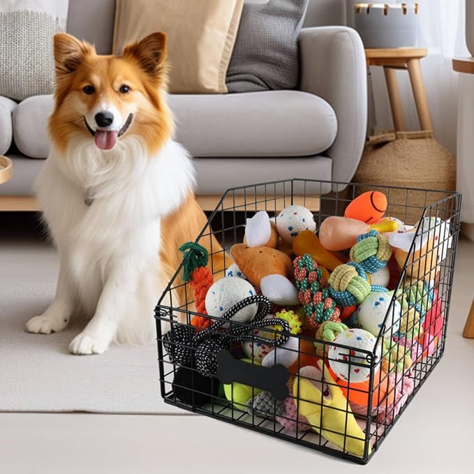 Geyecete dog toy basket Pet wire folding dog toy bin Trapezoid dog toy box Dog Toys Storage Toy box for dogs Dog Toy organizer-Can be Personalized