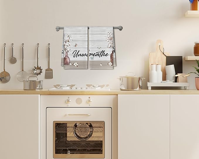 Kitchen Towels Set Of 2, Flower Vase Butterfly Dish Towel For Kitchen, Farm Vintage Bathroom Decorative Hand Towels, Farmhouse Fast Drying Tea Towel, Housewarming Xmas Gifts For Women Mom -B40