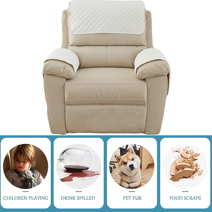 Water-Resistant Sofa Armrest and Headrest Covers, 2 Pockets | Quilted polyester helps shield recliners, loveseats and sofas from daily wear; silicone backing and fasteners improve grip