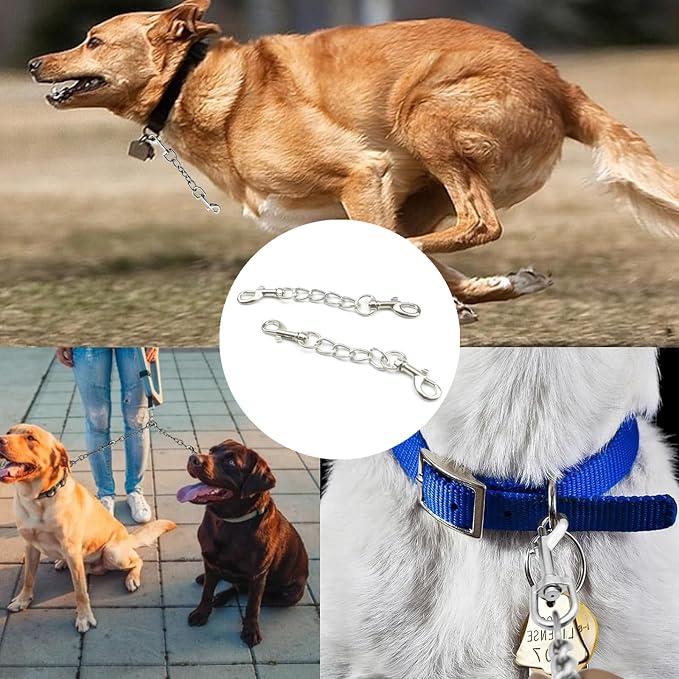 Dog Collar Safety Clip, 2 Pack Metal Clasp Double Ended Connector Prong Chew Dog Collar Clip Prong Collar Pet Harness Collar Connector Leash Necklaces Dog Strap for Dog Harness