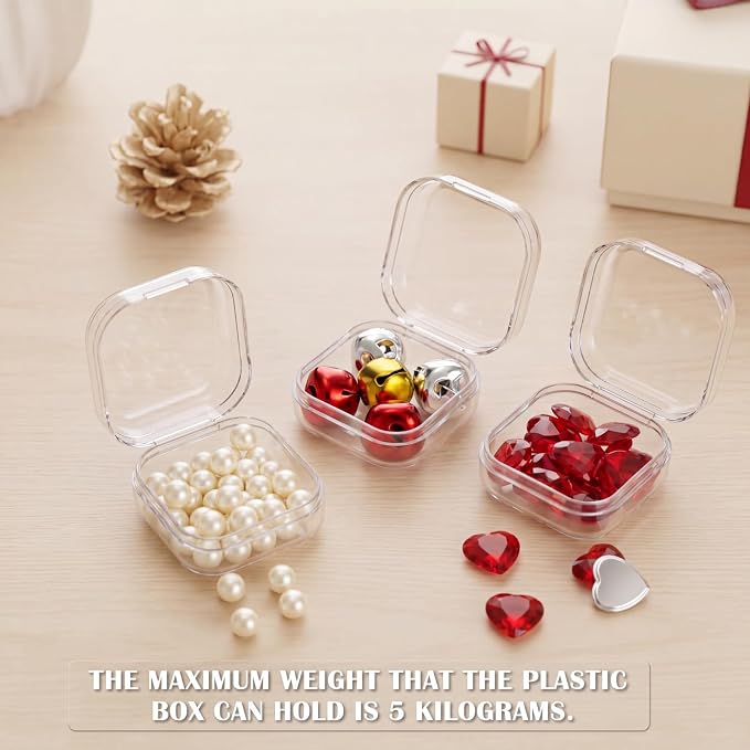 24 Packs Small Clear Plastic Beads Storage Containers Box with Hinged Lid for Storage of Small Items, Crafts, Jewelry, Hardware(1.37 x 1.37 x 0.7 Inches)