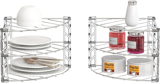 Deco Brothers 3-Tier Counter & Cabinet Corner Shelf Organizer 2 Pack Chrome