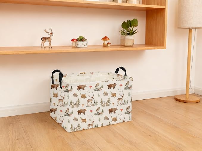 Rectangle Animal Basket Cute Storage Bin Organizer Box for Room Decor Gift Basket(Woodland animal)