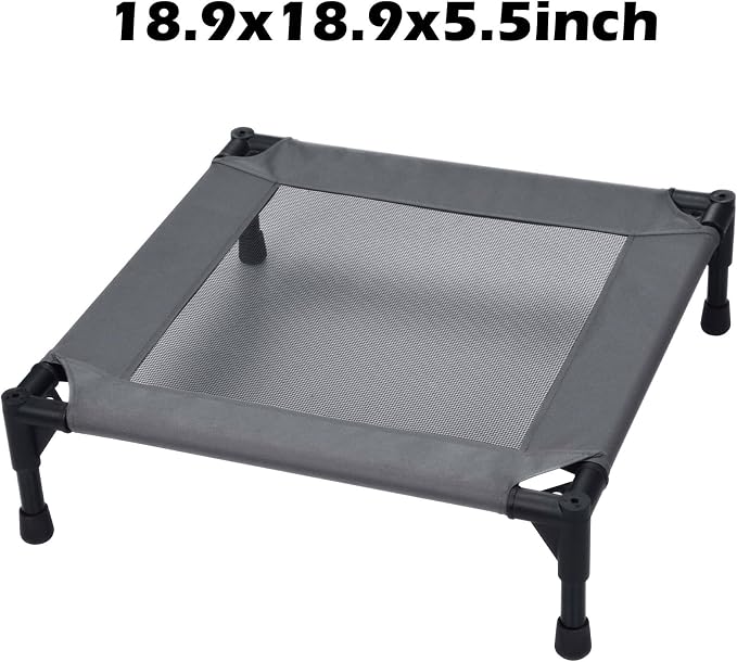 Pozico Elevated Pet Bed with Breathable Mesh for Small Cat and Dog, Raised Cooling Pet Cot for Puppy and Kitty, 18.9x18.9 inch (Dark Gray Bed)